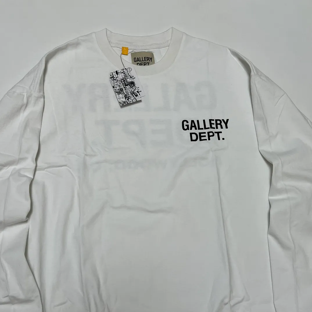GALLERY DEPT. SOUVENIR L/S TEE English LOGO Basic Long Sleeve White S-XL Genuine Uniform Cylindrical No Side Seam Linen Cotton Fabric Garment Wash Preshrunk Correct Fit Correct Accessories